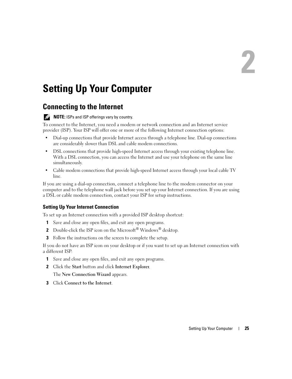 Setting up your computer, Connecting to the internet, Setting up your internet connection | Dell XPS M1210 (MXC062, Mid 2006) User Manual | Page 25 / 192