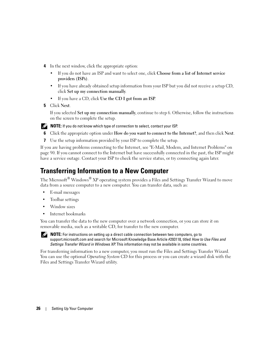 Transferring information to a new computer | Dell XPS M1210 (MXC062, Mid 2006) User Manual | Page 26 / 192