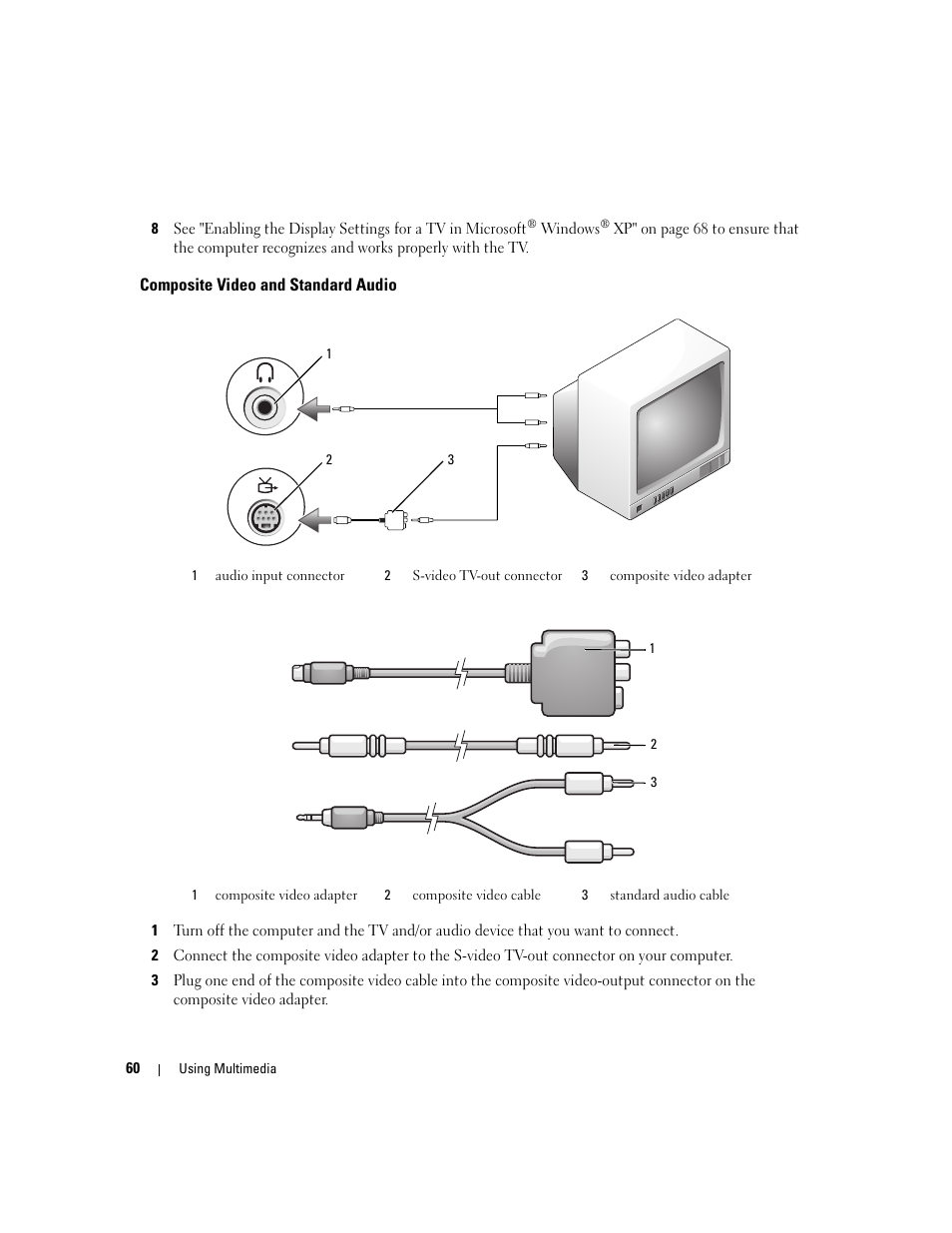 Composite video and standard audio | Dell XPS M1210 (MXC062, Mid 2006) User Manual | Page 60 / 192