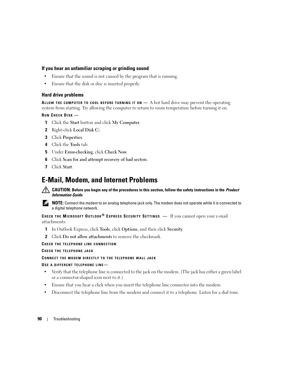 Hard drive problems, E-mail, modem, and internet problems, D drive | Dell XPS M1210 (MXC062, Mid 2006) User Manual | Page 90 / 192