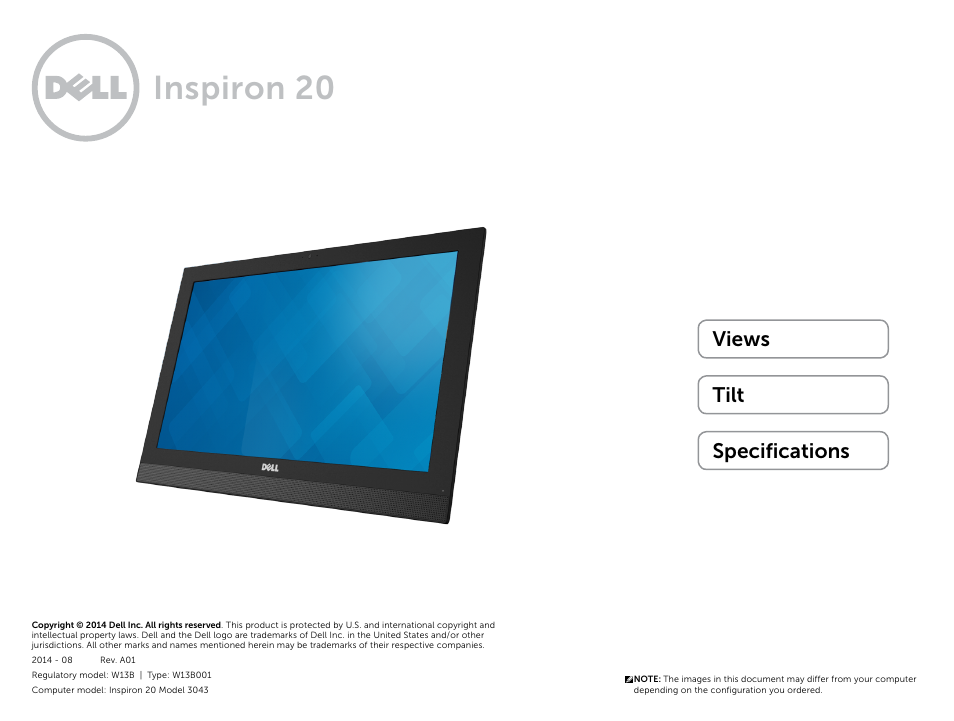 Dell Inspiron 20 (3043, Mid 2014) User Manual | 19 pages