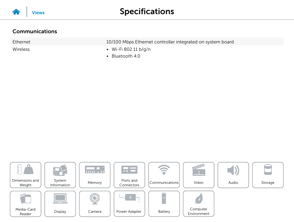 Communications, Specifications | Dell Inspiron 20 (3043, Mid 2014) User Manual | Page 10 / 19