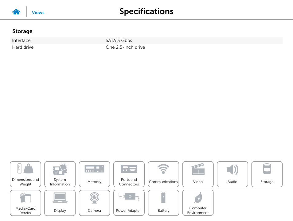 Storage, Specifications | Dell Inspiron 20 (3043, Mid 2014) User Manual | Page 13 / 19