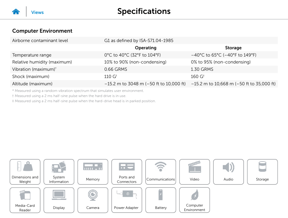 Computer, Environment, Battery | Specifications, Computer environment | Dell Inspiron 20 (3043, Mid 2014) User Manual | Page 19 / 19