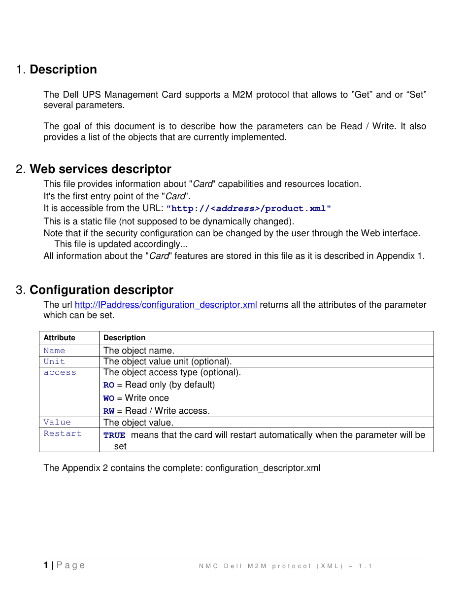 Description, Web services descriptor, Configuration descriptor | Dell UPS 4200R User Manual | Page 3 / 13