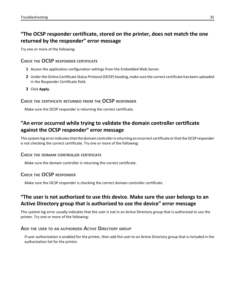 Check the ocsp responder certificate, Check the domain controller certificate, Check the ocsp responder | Ocsp | Dell B3460dn Mono Laser Printer User Manual | Page 35 / 52