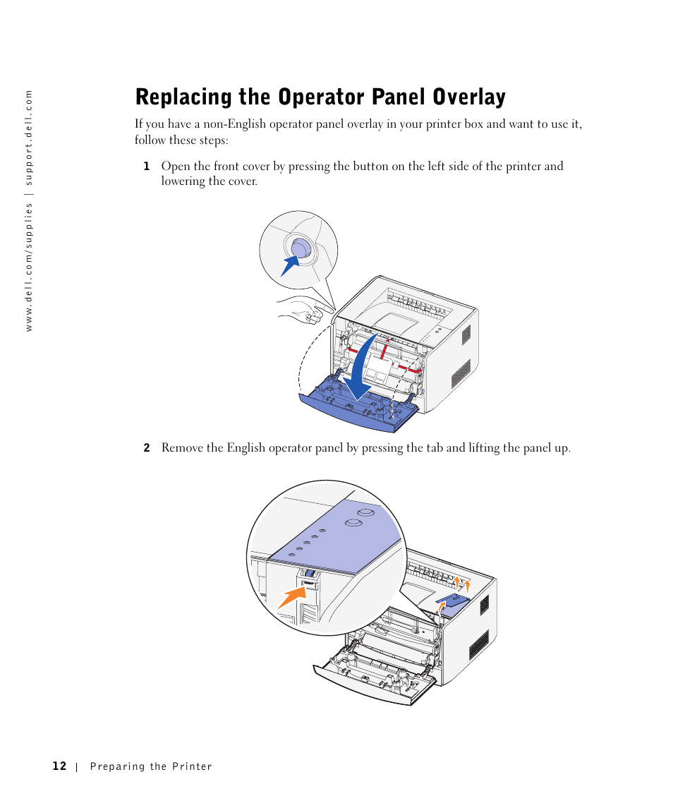 Replacing the operator panel overlay | Dell 1700/n Mono Laser Printer User Manual | Page 12 / 102