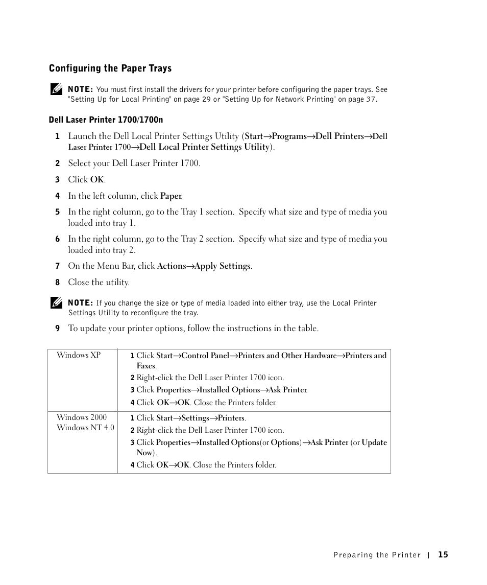 Configuring the paper trays | Dell 1700/n Mono Laser Printer User Manual | Page 15 / 102