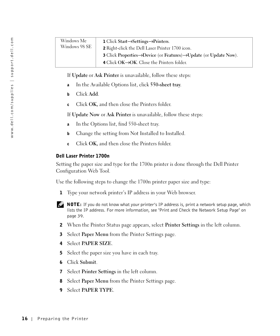 Dell 1700/n Mono Laser Printer User Manual | Page 16 / 102