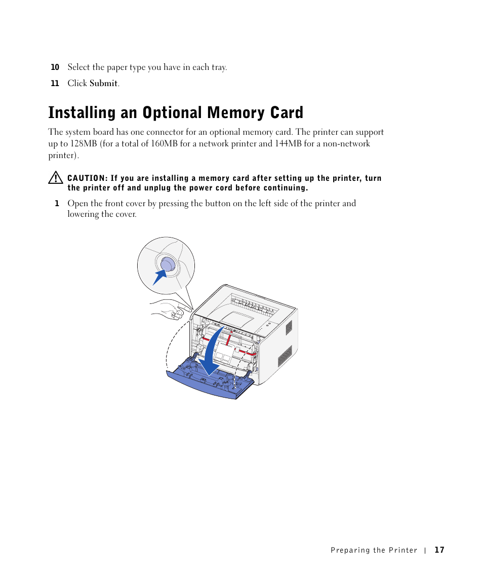 Installing an optional memory card | Dell 1700/n Mono Laser Printer User Manual | Page 17 / 102