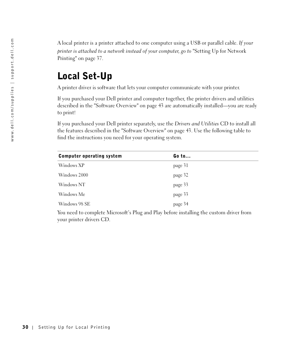 Local set-up | Dell 1700/n Mono Laser Printer User Manual | Page 30 / 102