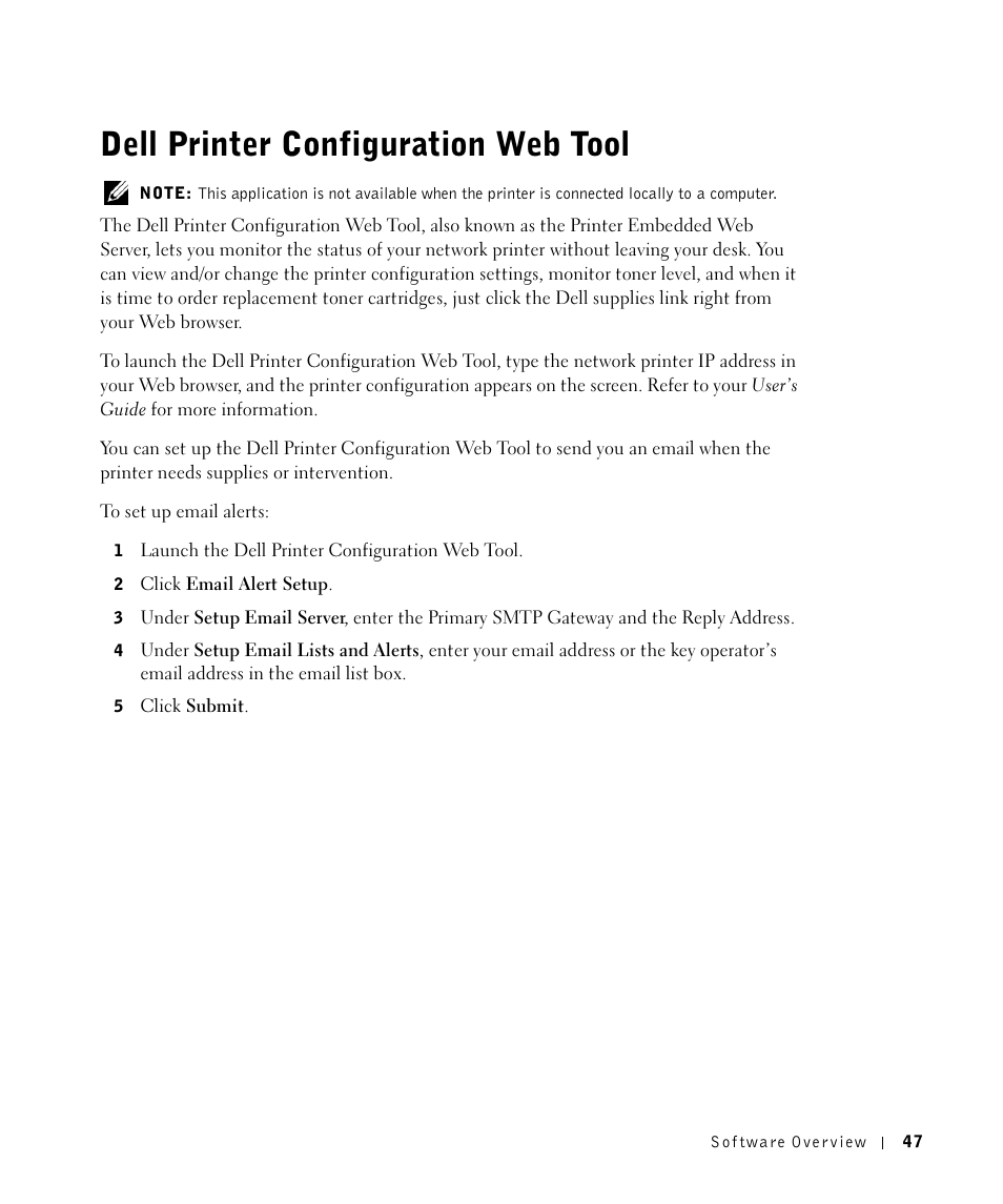 Dell printer configuration web tool | Dell 1700/n Mono Laser Printer User Manual | Page 47 / 102