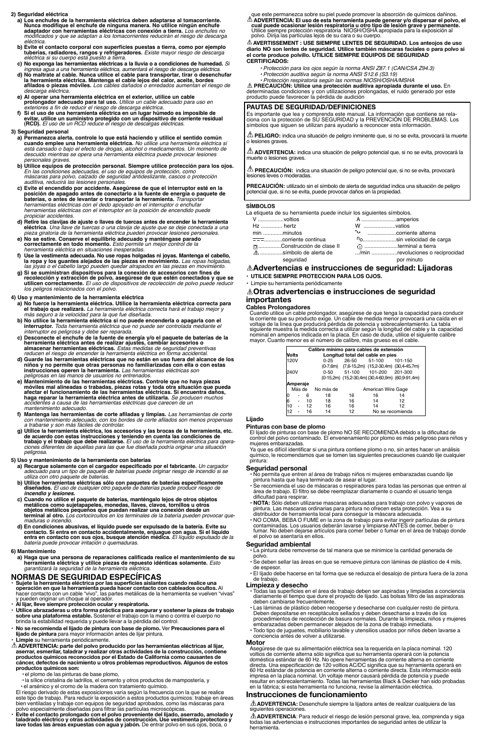 Instrucciones de funcionamiento, Normas de seguridad específicas | Black & Decker RO410 User Manual | Page 5 / 6