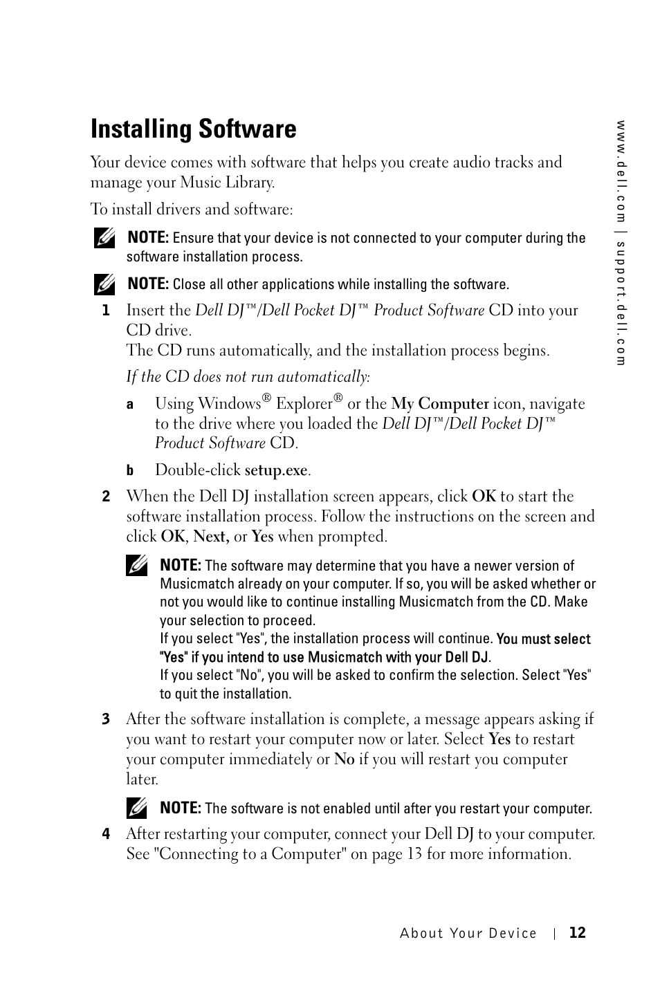 Installing software | Dell DJ 2 User Manual | Page 12 / 55