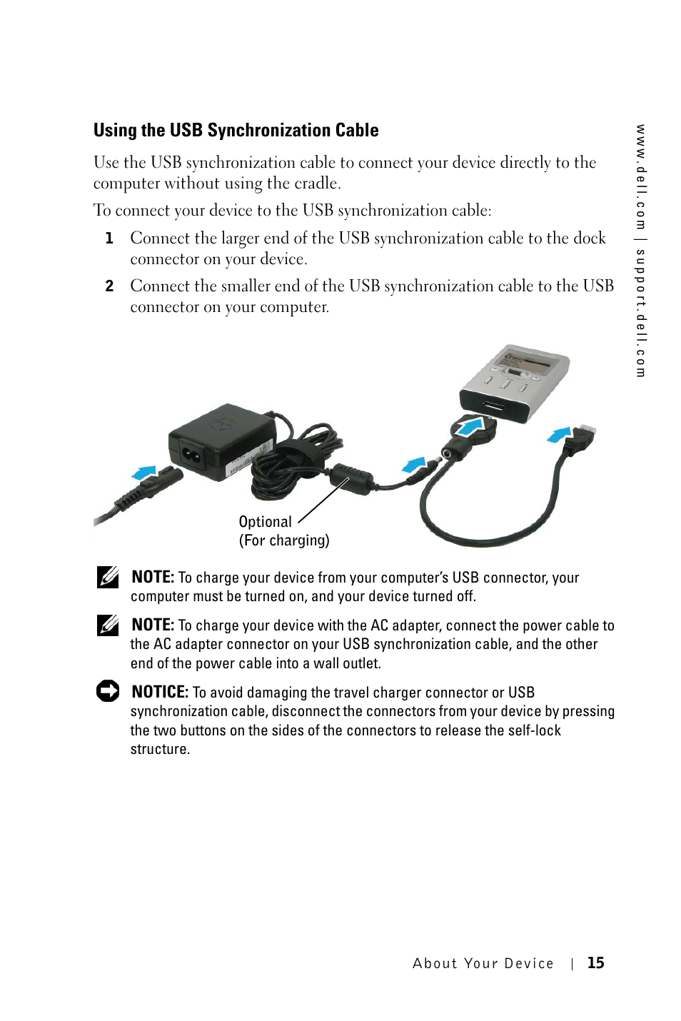 Using the usb synchronization cable | Dell DJ 2 User Manual | Page 15 / 55