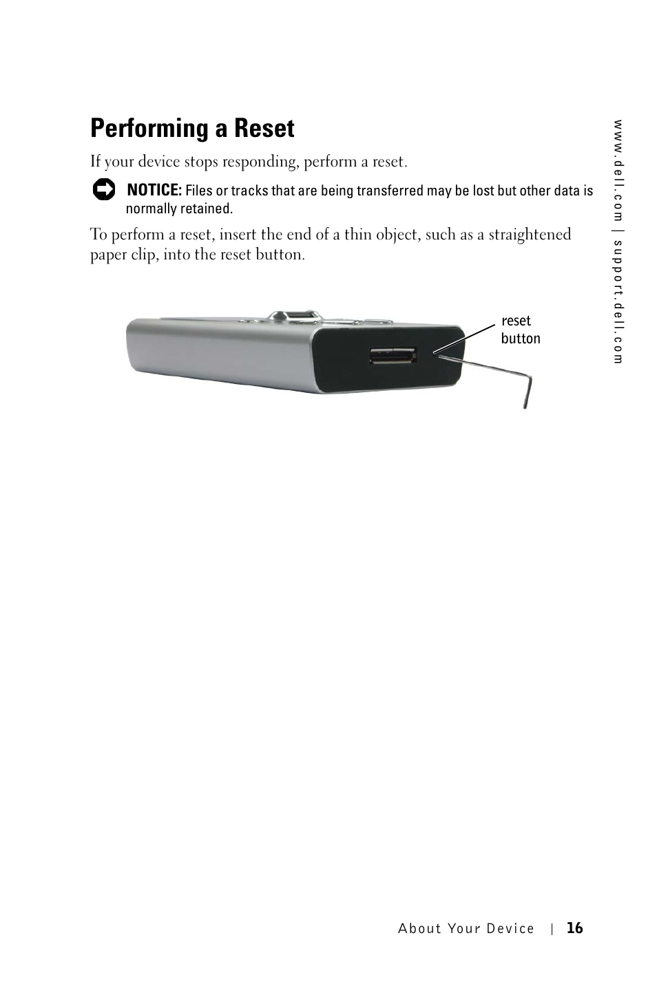 Performing a reset | Dell DJ 2 User Manual | Page 16 / 55