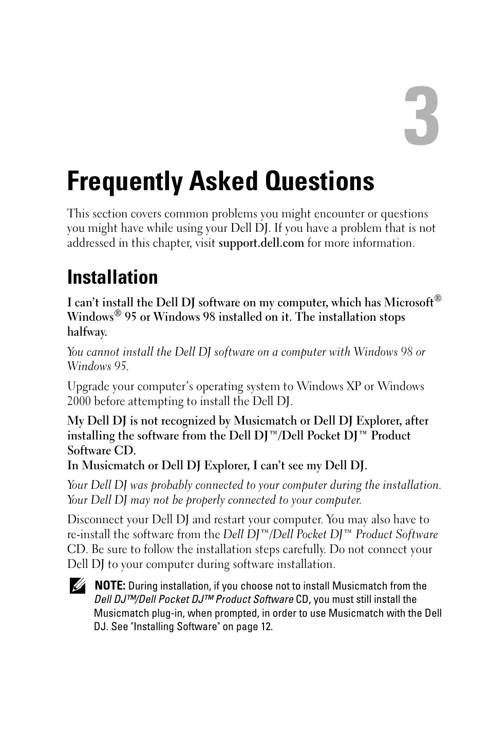 Frequently asked questions, Installation | Dell DJ 2 User Manual | Page 41 / 55