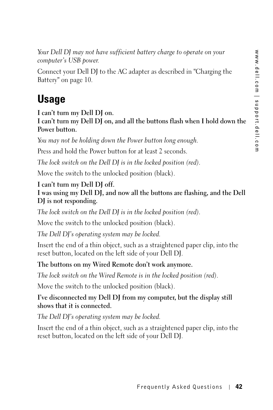 Usage | Dell DJ 2 User Manual | Page 42 / 55