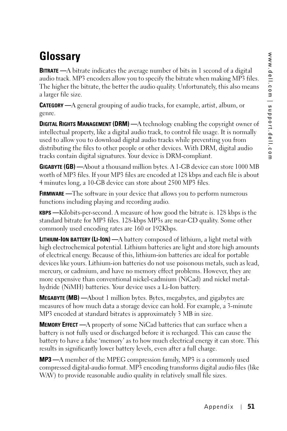 Glossary | Dell DJ 2 User Manual | Page 51 / 55