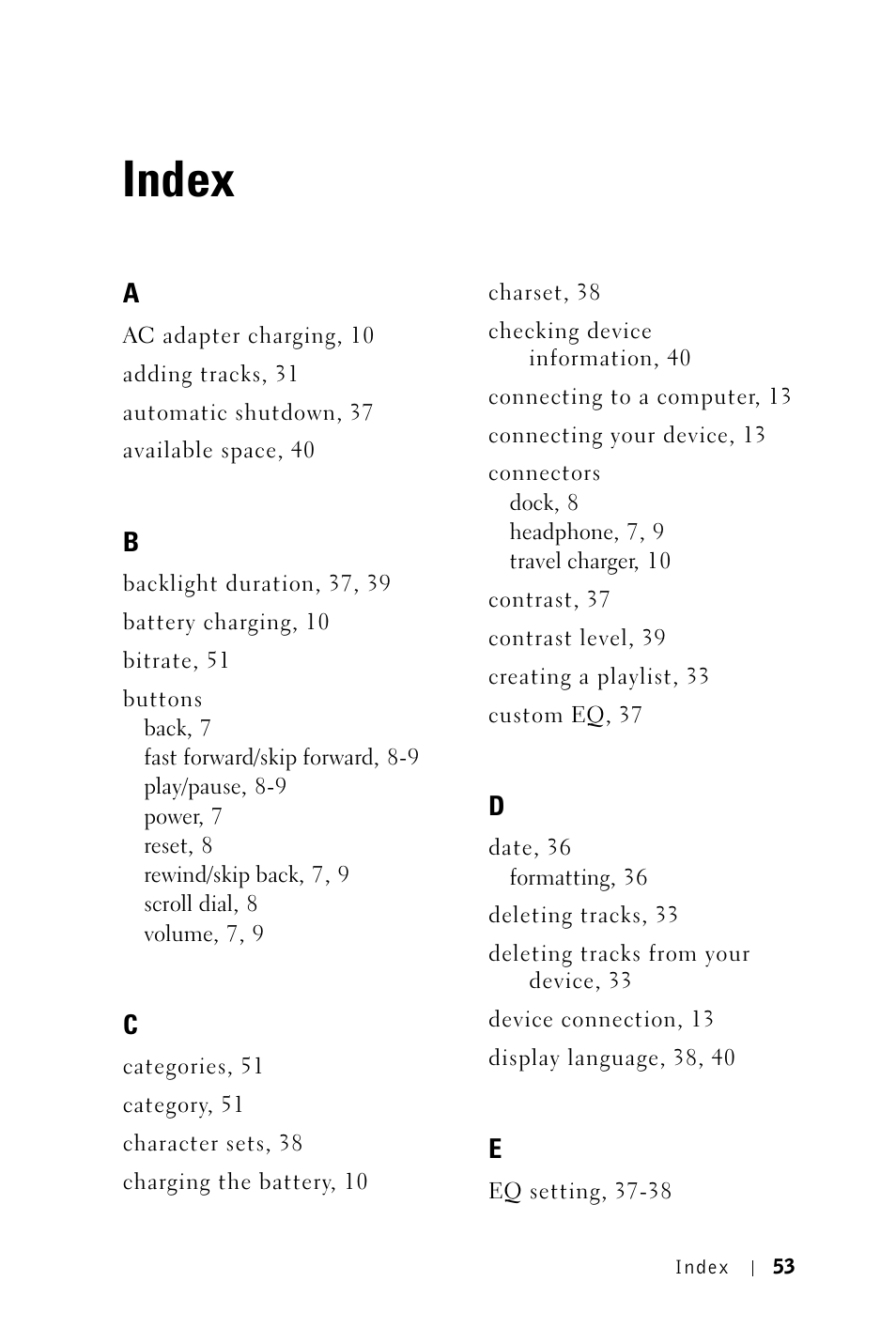 Index | Dell DJ 2 User Manual | Page 53 / 55