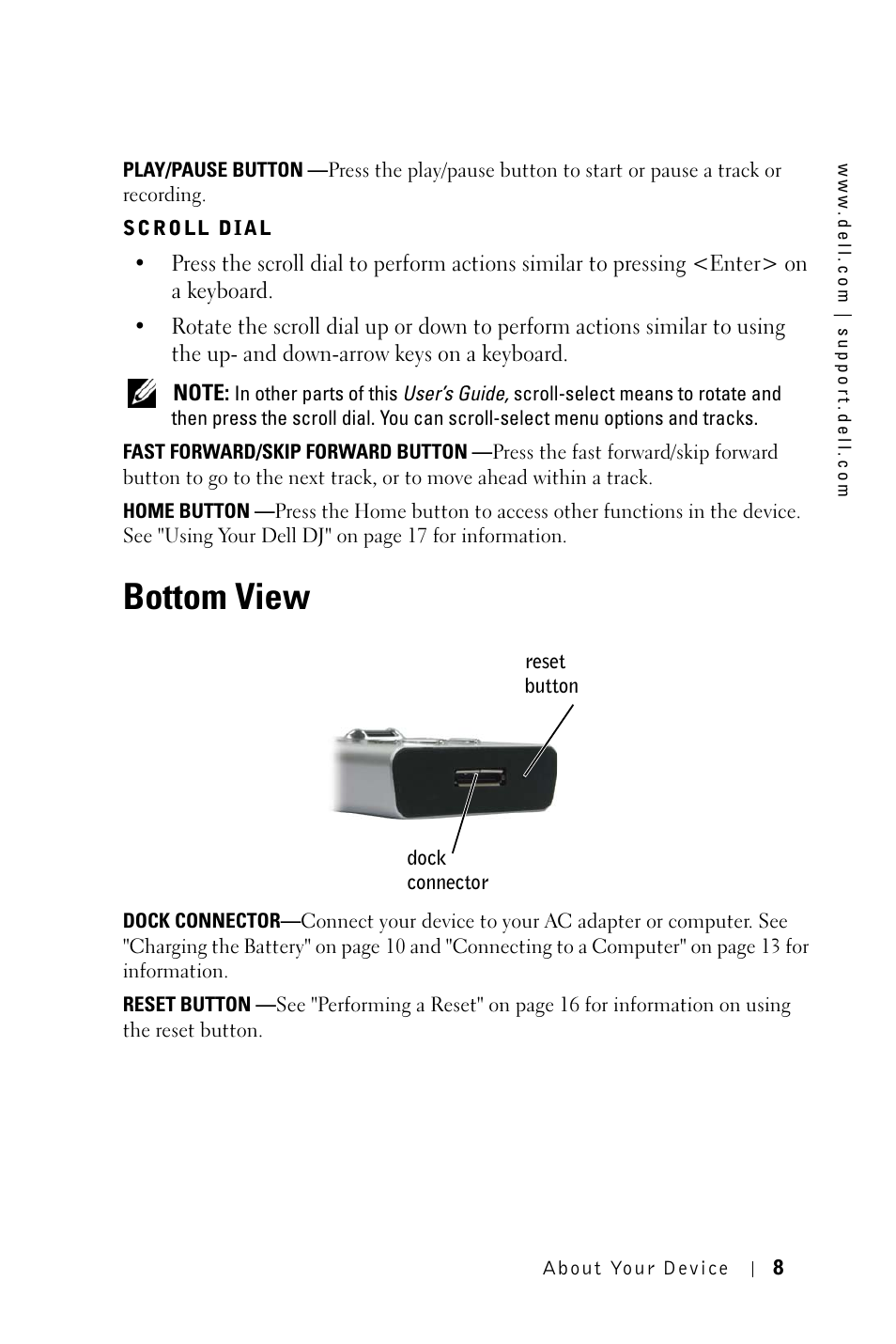 Bottom view | Dell DJ 2 User Manual | Page 8 / 55