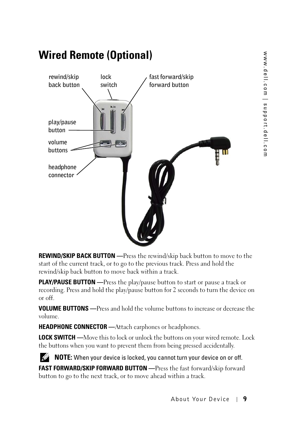 Wired remote (optional) | Dell DJ 2 User Manual | Page 9 / 55