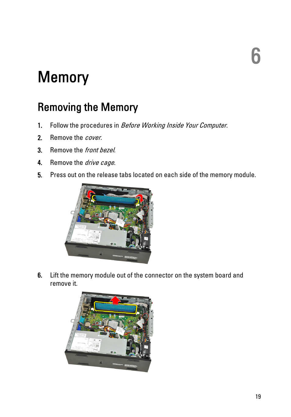 Memory, Removing the memory, 6 memory | Dell OptiPlex 790 (Early 2011) User Manual | Page 19 / 95