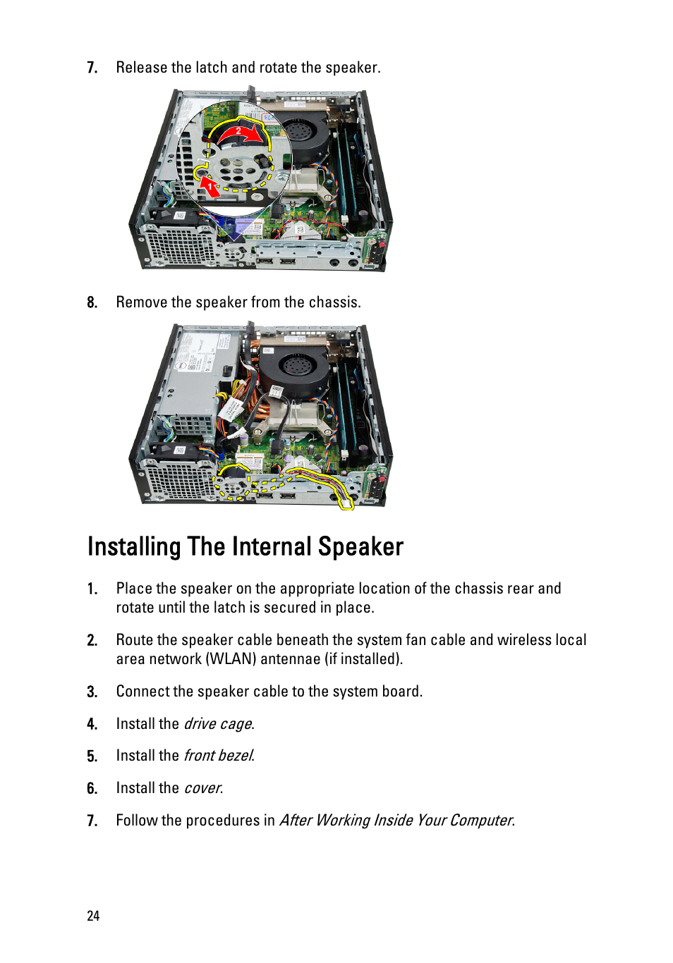 Installing the internal speaker | Dell OptiPlex 790 (Early 2011) User Manual | Page 24 / 95