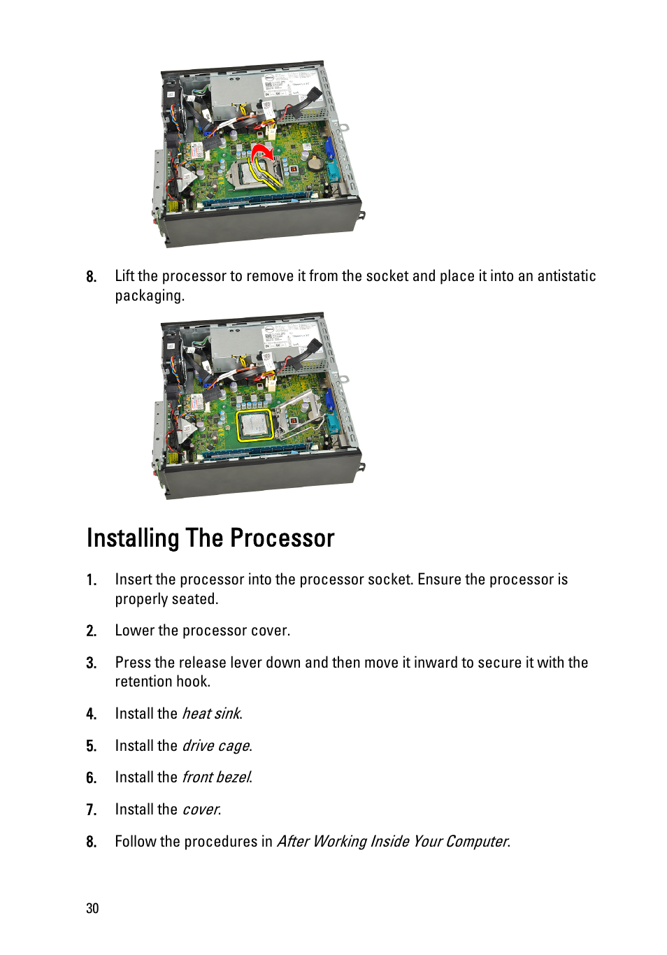 Installing the processor | Dell OptiPlex 790 (Early 2011) User Manual | Page 30 / 95