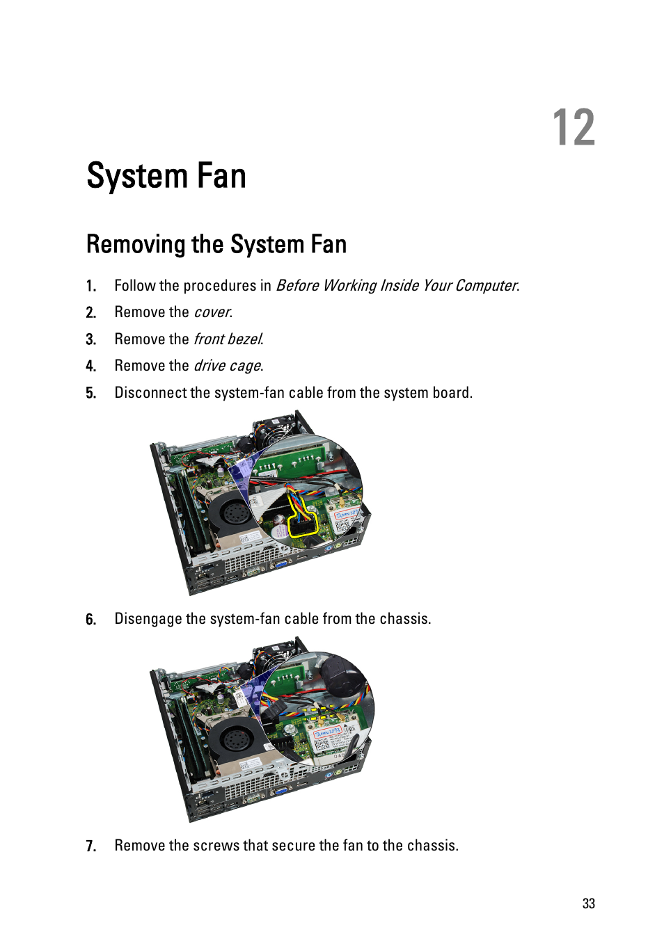 System fan, Removing the system fan, 12 system fan | Dell OptiPlex 790 (Early 2011) User Manual | Page 33 / 95