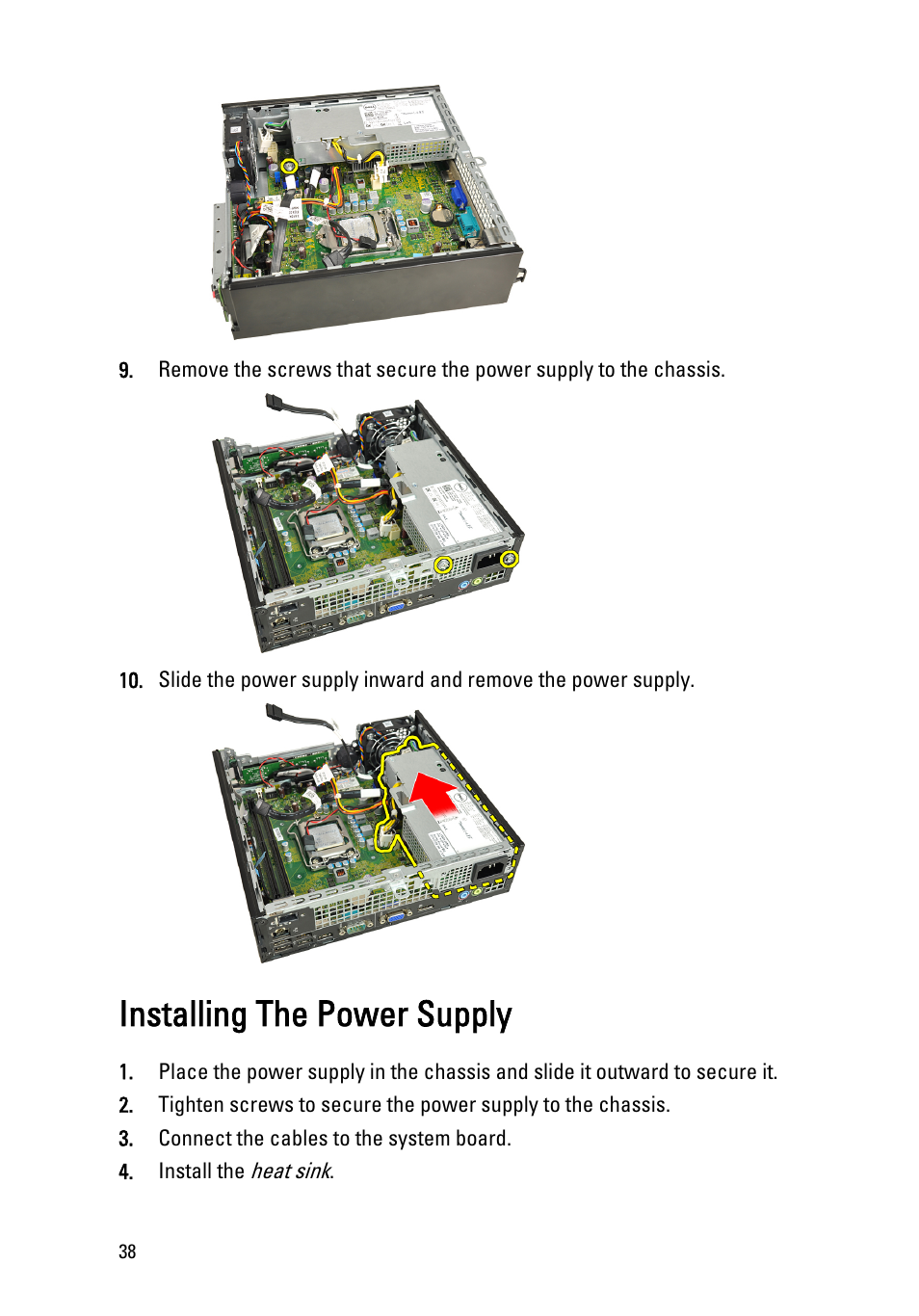 Installing the power supply | Dell OptiPlex 790 (Early 2011) User Manual | Page 38 / 95