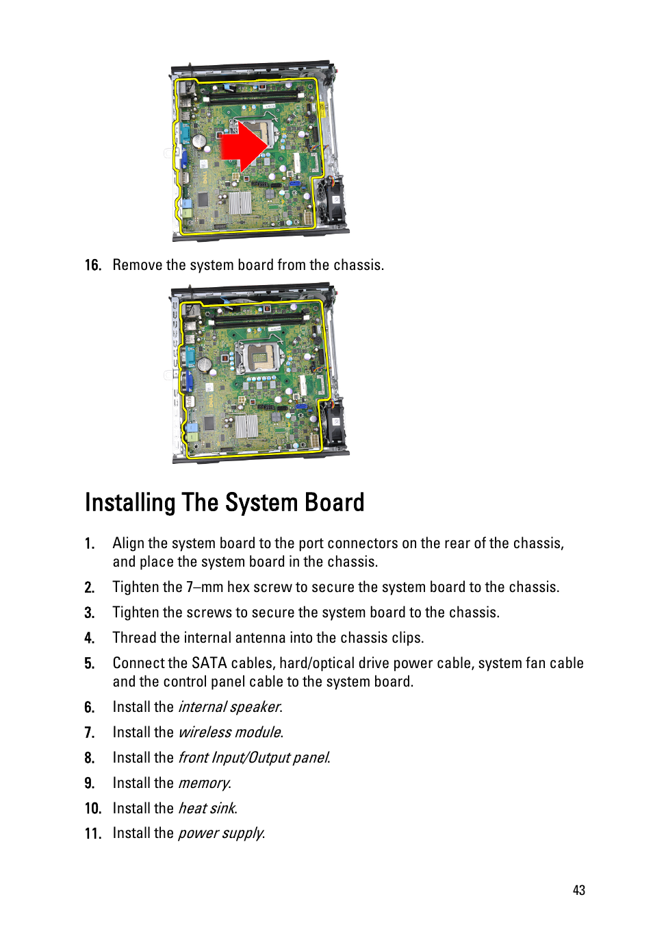 Installing the system board | Dell OptiPlex 790 (Early 2011) User Manual | Page 43 / 95