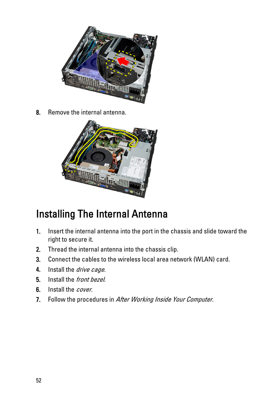 Installing the internal antenna | Dell OptiPlex 790 (Early 2011) User Manual | Page 52 / 95