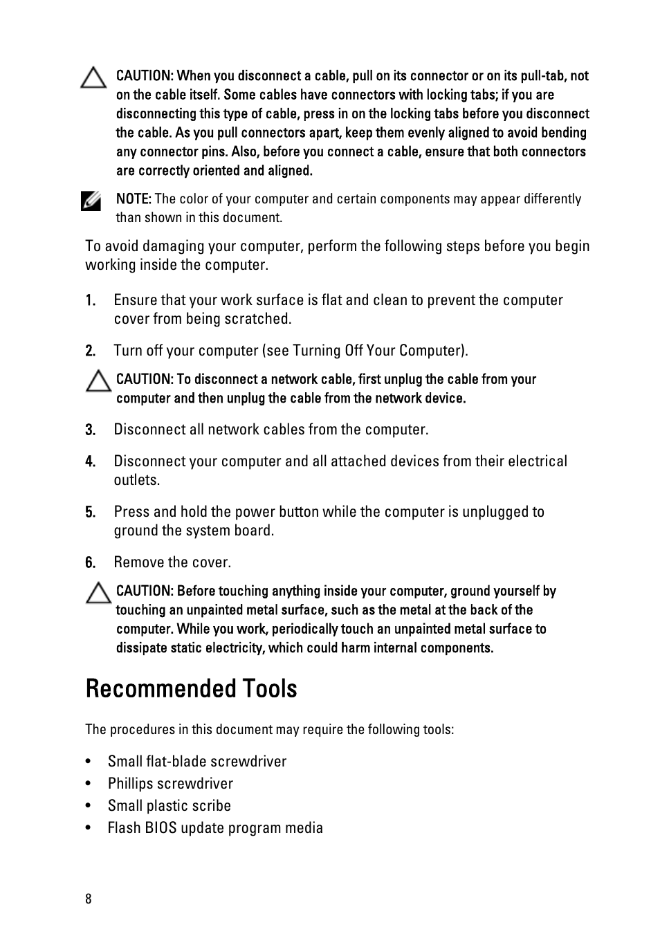 Recommended tools | Dell OptiPlex 790 (Early 2011) User Manual | Page 8 / 95