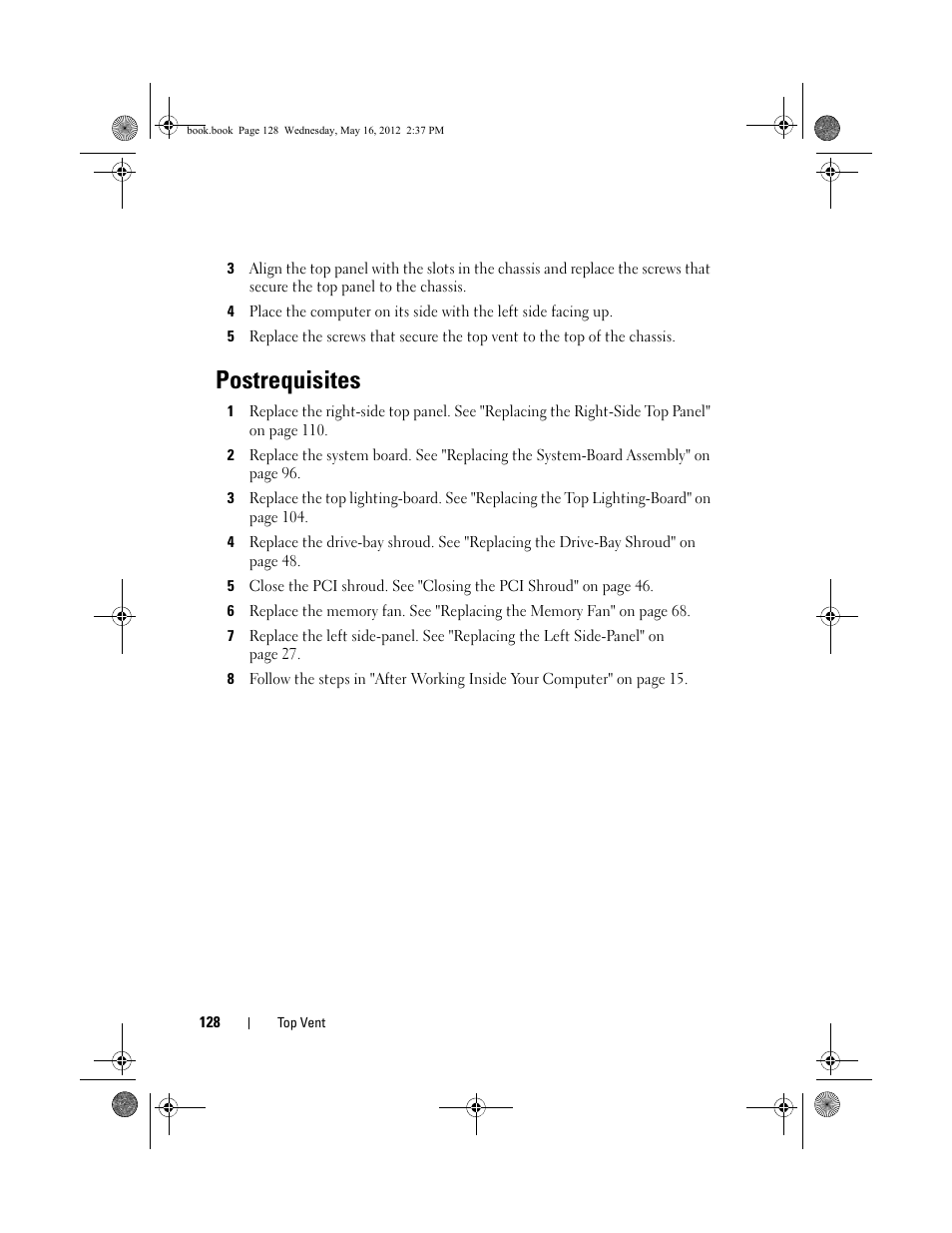Postrequisites | Dell Alienware Aurora R4 (Late 2011) User Manual | Page 128 / 162