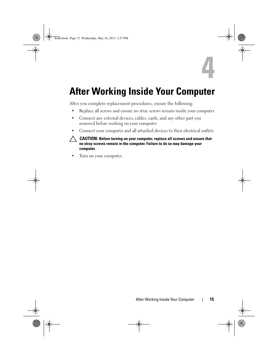 After working inside your computer | Dell Alienware Aurora R4 (Late 2011) User Manual | Page 15 / 162