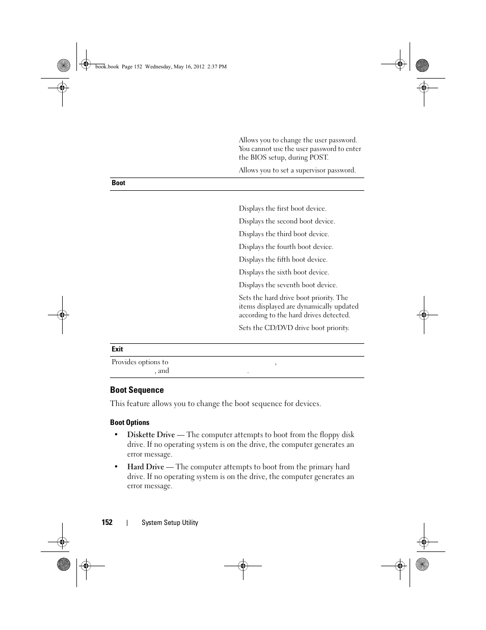 Boot sequence | Dell Alienware Aurora R4 (Late 2011) User Manual | Page 152 / 162