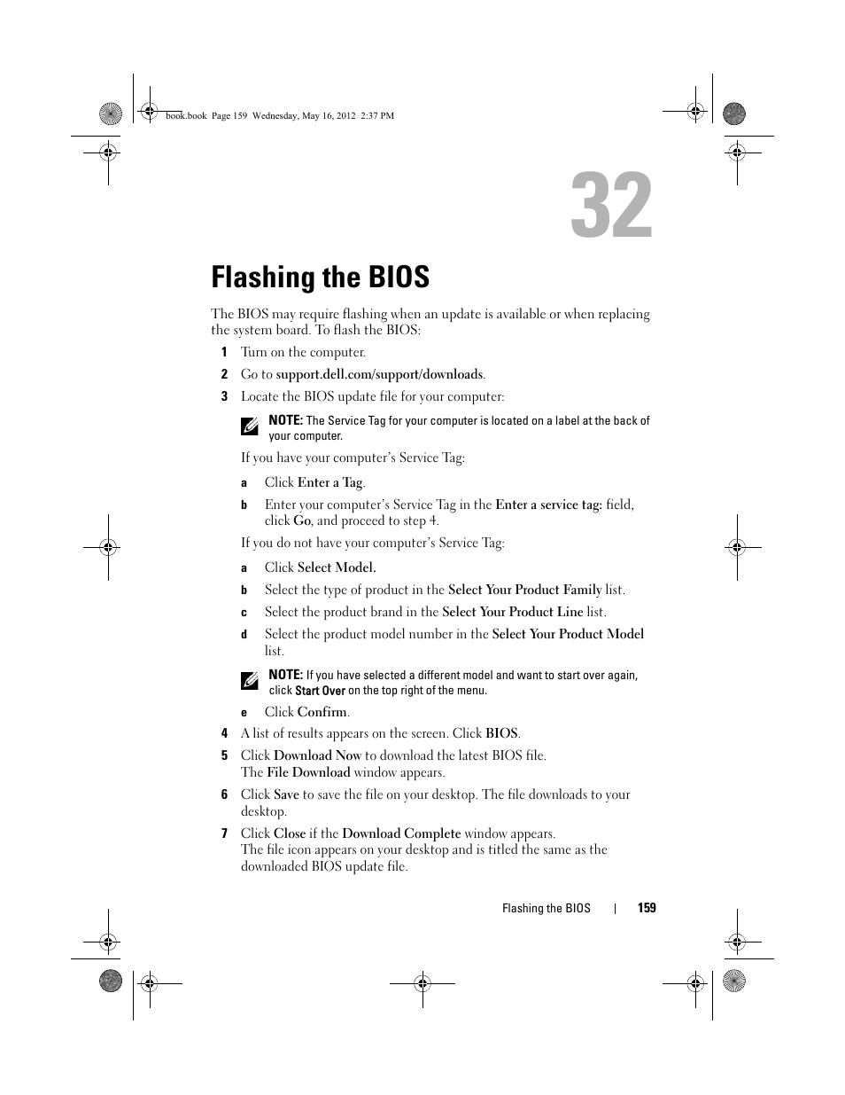 Flashing the bios | Dell Alienware Aurora R4 (Late 2011) User Manual | Page 159 / 162