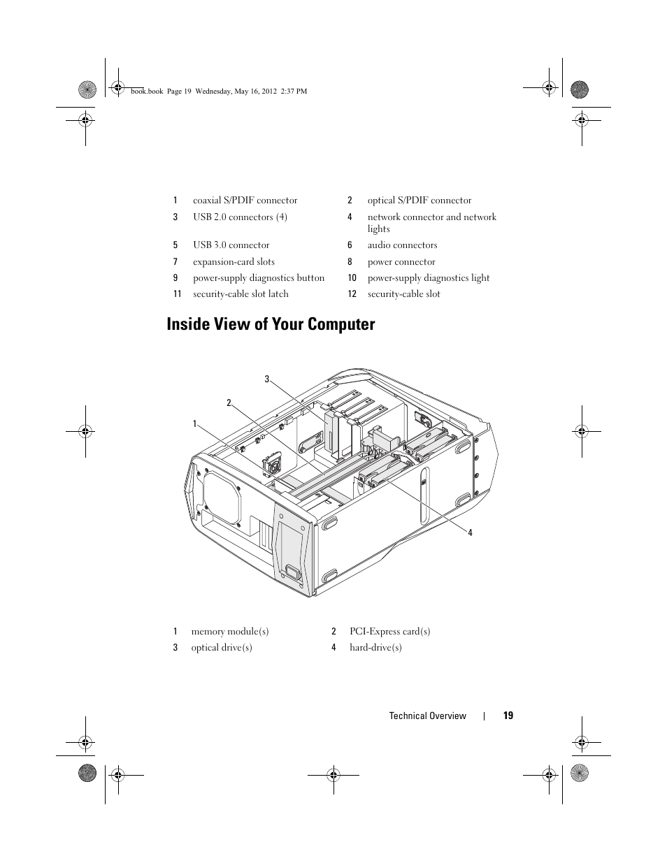 Inside view of your computer | Dell Alienware Aurora R4 (Late 2011) User Manual | Page 19 / 162
