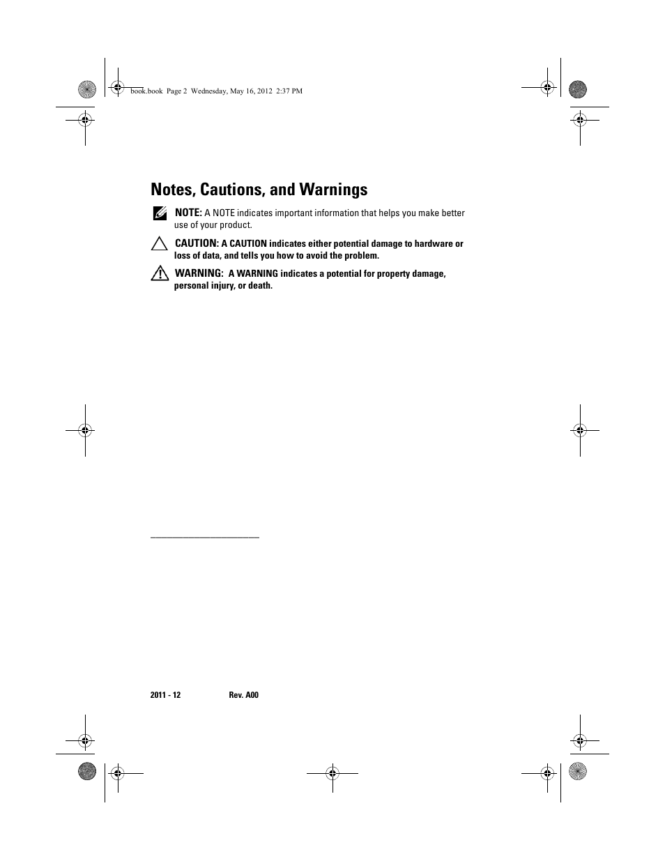 Notes, cautions, and warnings | Dell Alienware Aurora R4 (Late 2011) User Manual | Page 2 / 162