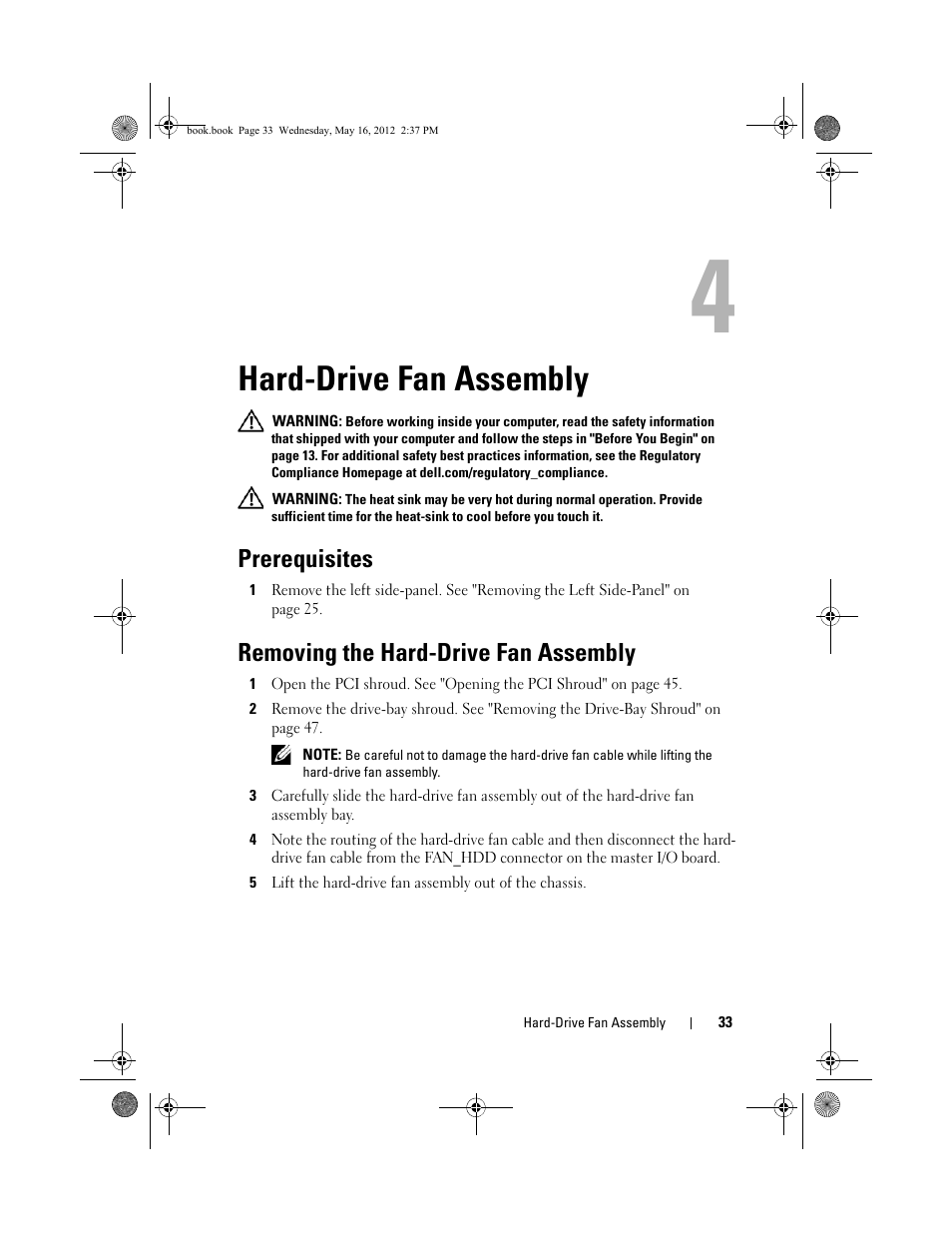 Hard-drive fan assembly, Prerequisites, Removing the hard-drive fan assembly | Dell Alienware Aurora R4 (Late 2011) User Manual | Page 33 / 162