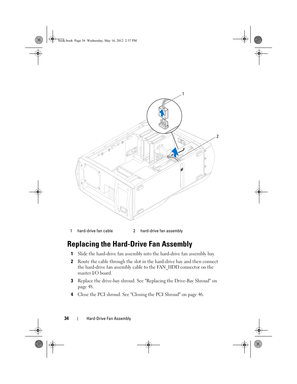 Replacing the hard-drive fan assembly | Dell Alienware Aurora R4 (Late 2011) User Manual | Page 34 / 162