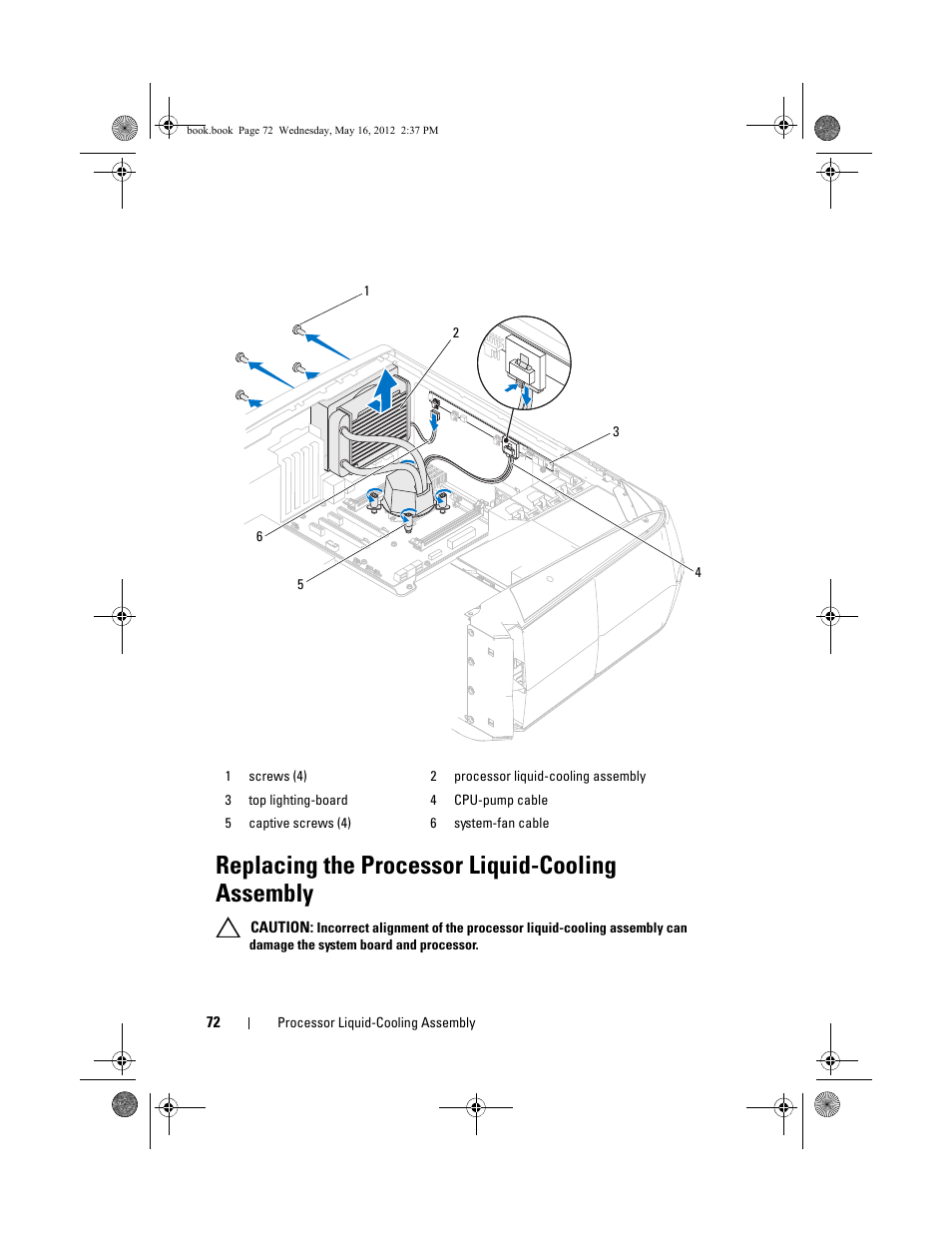 Replacing the processor liquid-cooling assembly | Dell Alienware Aurora R4 (Late 2011) User Manual | Page 72 / 162