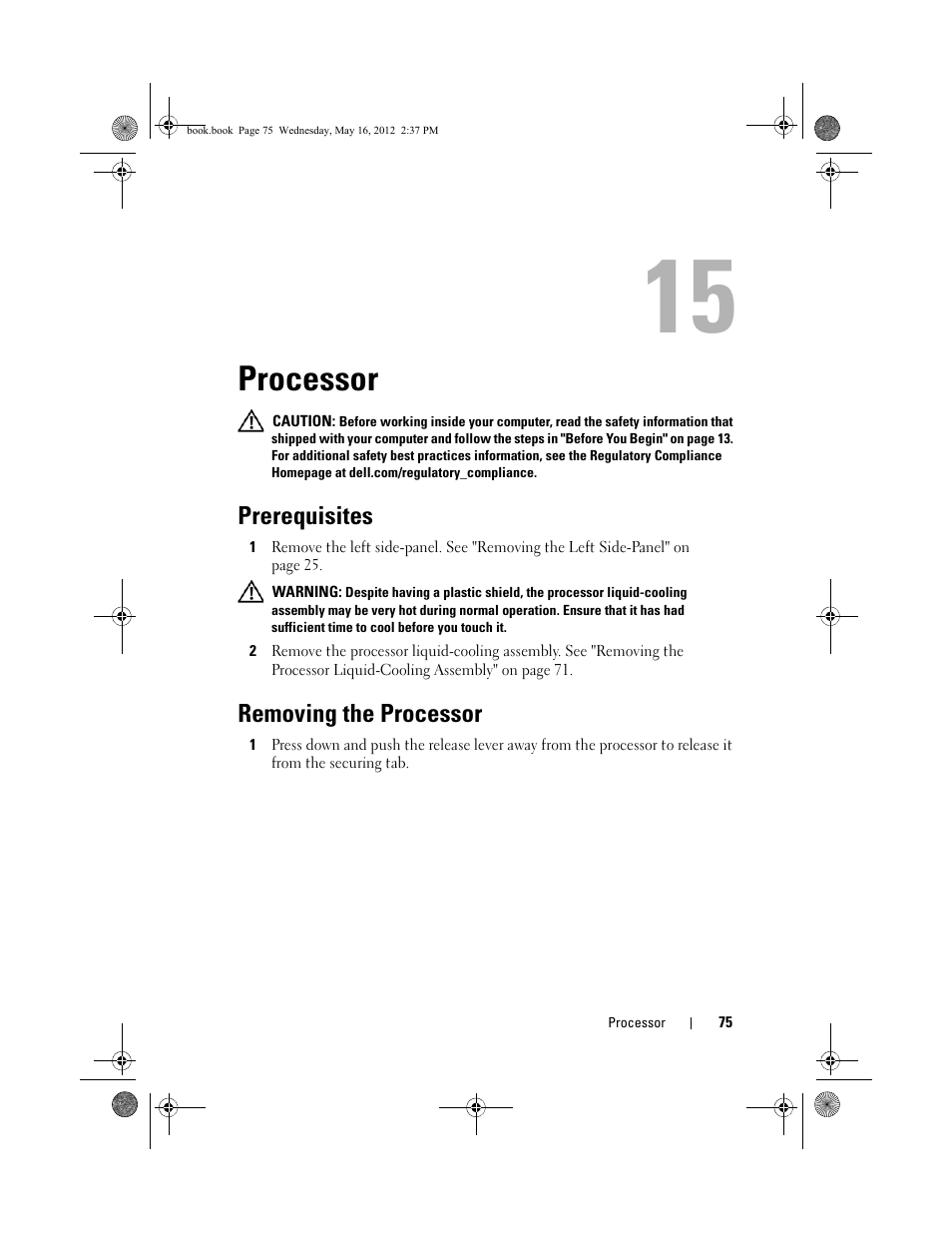 Processor, Prerequisites, Removing the processor | Dell Alienware Aurora R4 (Late 2011) User Manual | Page 75 / 162