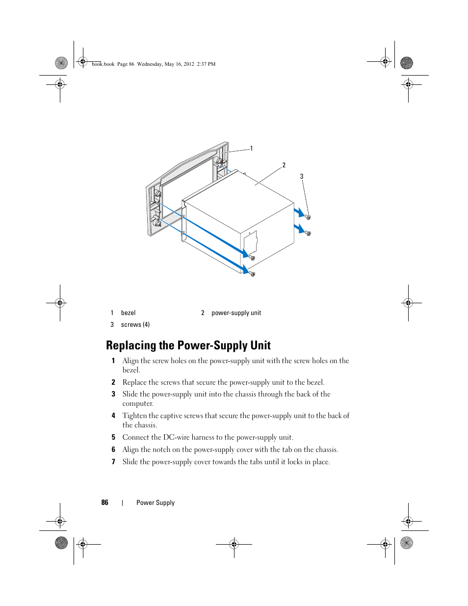 Replacing the power-supply unit | Dell Alienware Aurora R4 (Late 2011) User Manual | Page 86 / 162