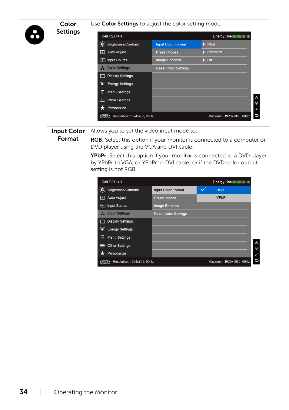 Dell P2214H Monitor User Manual | Page 34 / 54