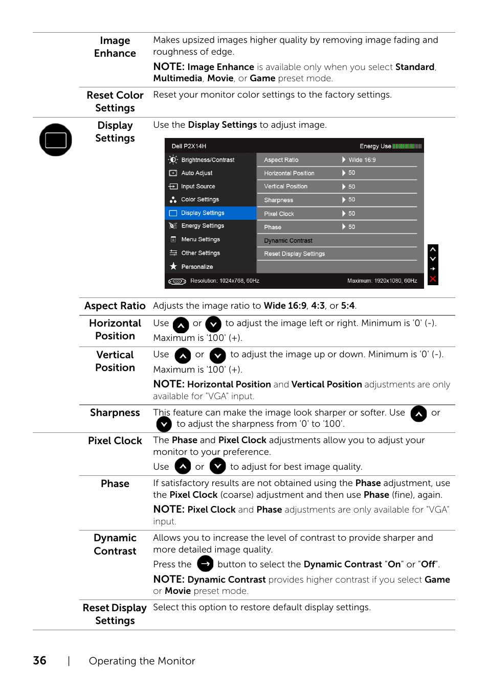 Dell P2214H Monitor User Manual | Page 36 / 54