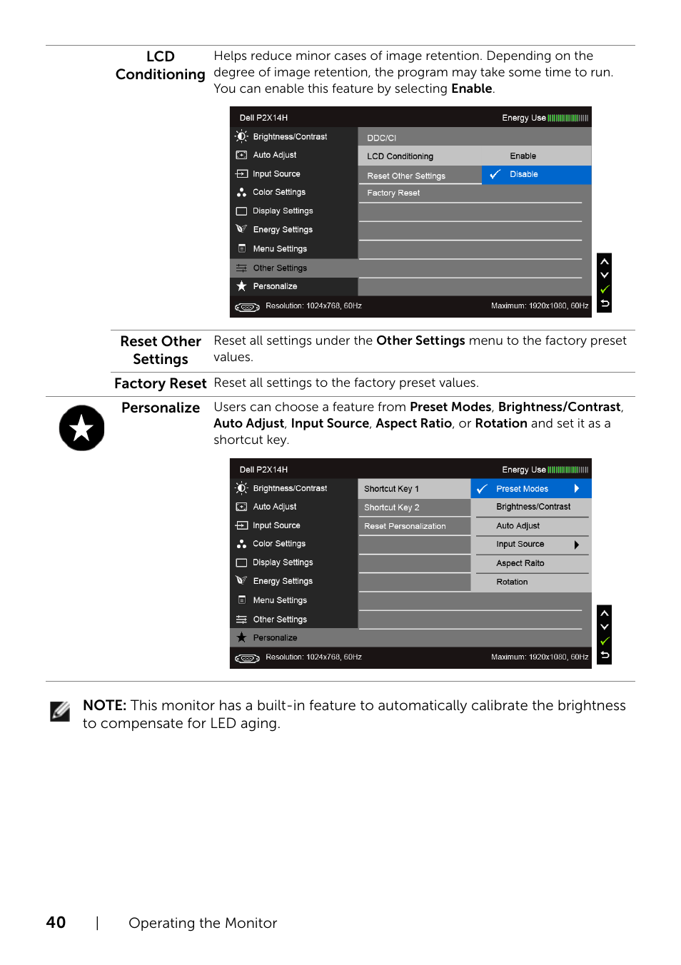 Dell P2214H Monitor User Manual | Page 40 / 54