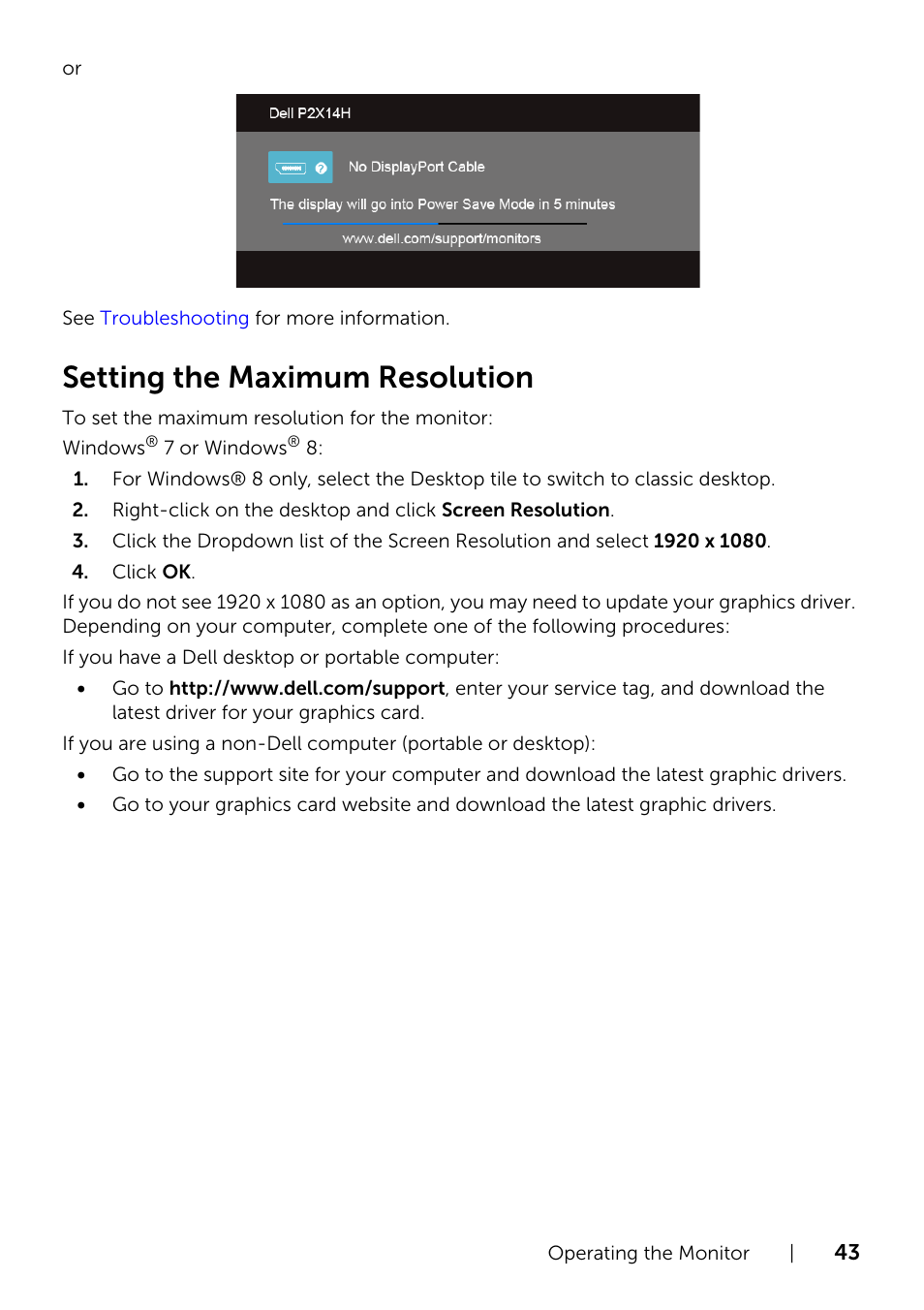 Setting the maximum resolution | Dell P2214H Monitor User Manual | Page 43 / 54