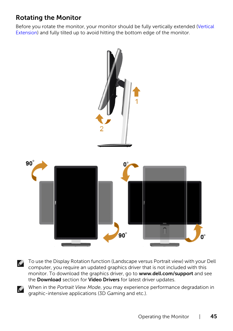 Rotating the monitor | Dell P2214H Monitor User Manual | Page 45 / 54